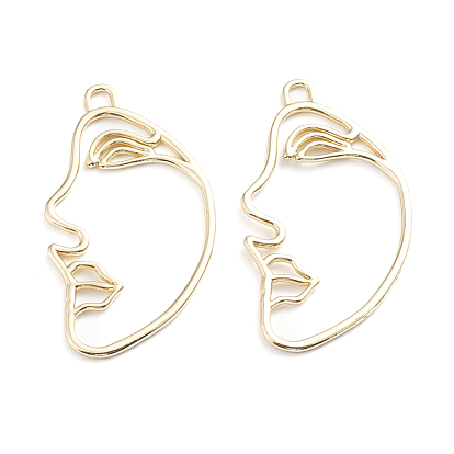 Alloy Open Back Bezel Pendants, For DIY UV Resin, Epoxy Resin, Pressed Flower Jewelry, Abstract Face