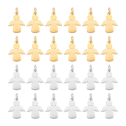 12 шт. 2 цвета 201 подвески из нержавеющей стали, штамповка бланков, с распаяными кольцами, ангел