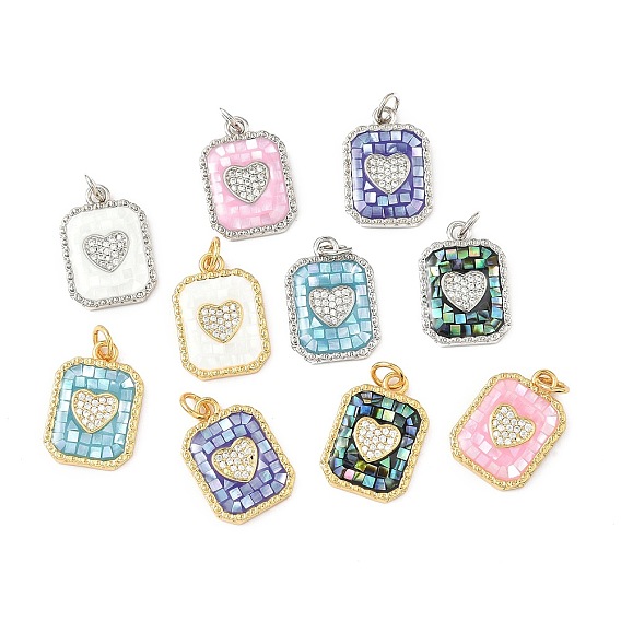 Покрытие стойки латунь микро паве кубический цирконий и подвески в виде ракушек, Прямоугольник с сердцем, с эмалью, долговечный, без кадмия и без свинца, с целью перехода в кольце