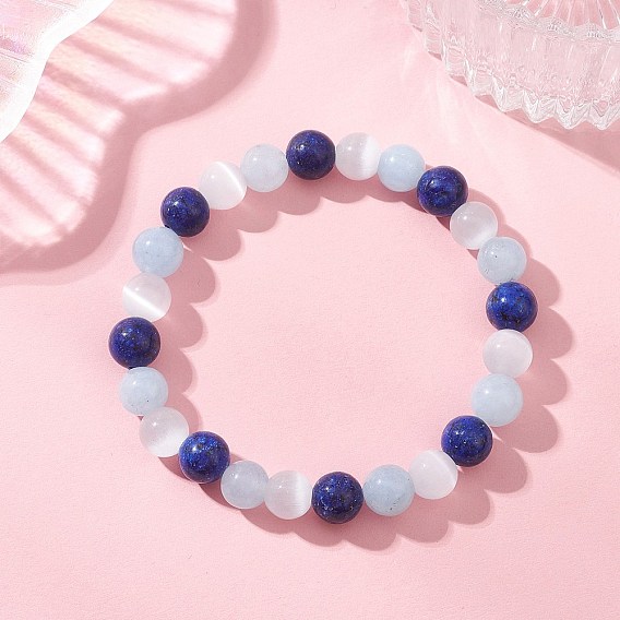 Браслеты из окрашенного натурального кварца и кунжутной яшмы, эластичные, для женщин и мужчин., круглые