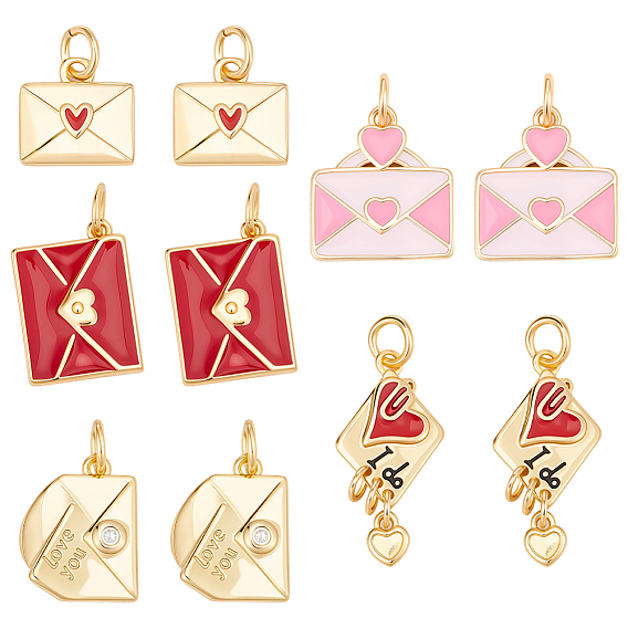 10шт. 5 стили, подвески из латуни с гальваническим покрытием и соединительным кольцом, с эмалью/кубическим цирконием