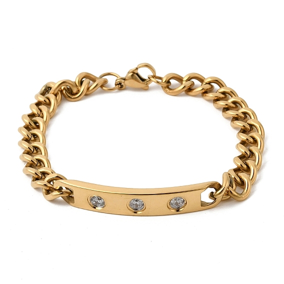 304 Браслеты из нержавеющей стали с микропаве из кубического циркония в кубинском стиле, ионное покрытие (ip)