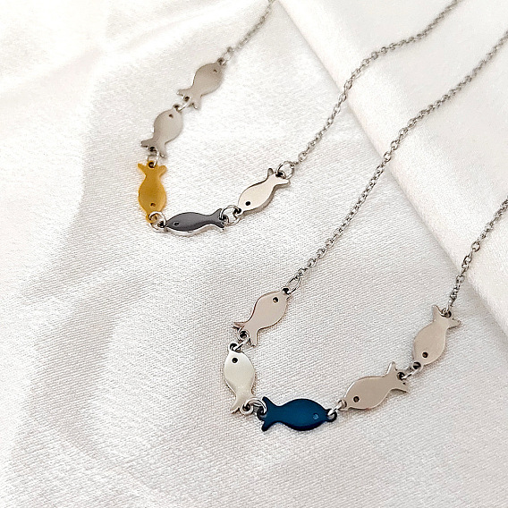 Двухцветные 304 браслеты из нержавеющей стали с звеньями, браслеты-цепочки для женщин, рыба