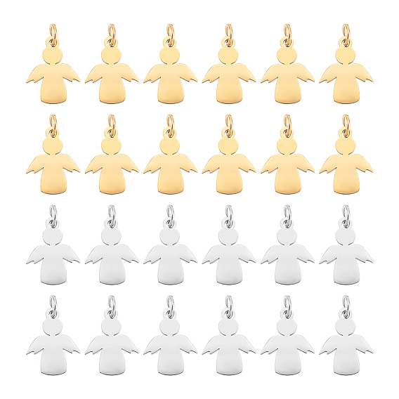 12 шт. 2 цвета 201 подвески из нержавеющей стали, штамповка бланков, с распаяными кольцами, ангел