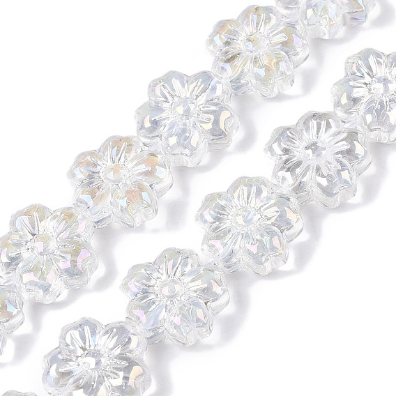 Прозрачные стеклянные бусины гальваническим пряди, с покрытием AB цвета, цветок