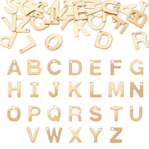 26шт 26 стили 304 подвески из нержавеющей стали, письмо амулеты, ионное покрытие (ip), реальный 18 k позолоченный