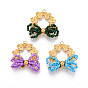 304 подвески из нержавеющей стали, клевер и бант, со стеклянными бисеринами, реальный 18 k позолоченный, ионное покрытие (ip)