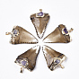Resin Big Pointed Pendants, with Brass Snap On Bails and Natural Amethyst, Shark Teeth Shape, Golden