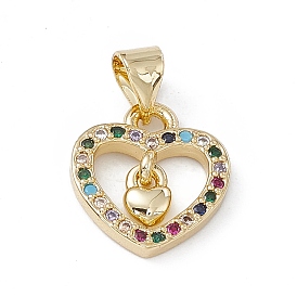 Rack Plating Brass Micro Pave Cubic Zirconia Charms, Cadmium Free & Lead Free, Long-Lasting Plated, Heart Charm