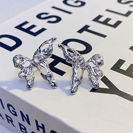 Boucles d'oreilles papillon en alliage de perles de verre transparent avec 925 épingles en argent sterling pour femmes