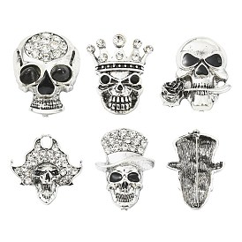 5 piezas 5 estilos de broches de solapa de aleación con diamantes de imitación y calavera, insignia creativa para ropa de mochila