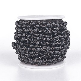 Main chaînes de perles de verre, non soudée, avec les accessoires en laiton, avec bobine, facette, rondelle