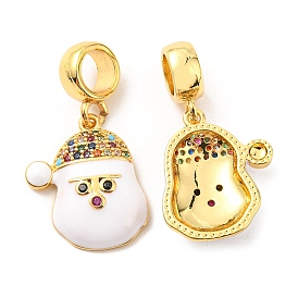 Real 18K Gold Plated Brass Micro Pave Colorful Cubic Zirconia Pendents, with Enamel, Lead Free & Cadmium Free, Santa Claus