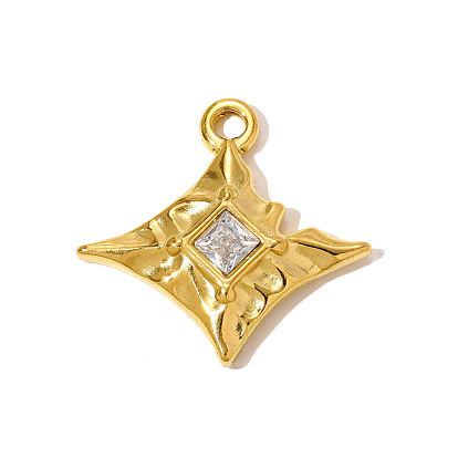 304 Подвески из нержавеющей стали, инкрустированные прозрачными кубическими циркониями, звезда очарование, ионное покрытие (ip), реальный 18 k позолоченный