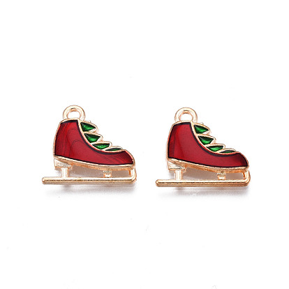 Christmas Alloy Enamel Pendants, Cadmium Free & Lead Free, Light Gold, Skating Shoes