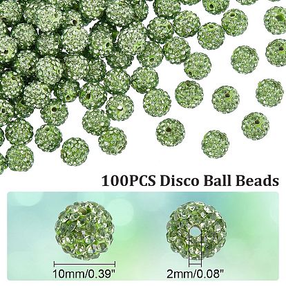 Pave Disco Ball Beads, Polymer Clay Rhinestone Beads, Round, PP13(1.9~2mm), 6 Rows Rhinestone, 10mm, Hole: 2mm