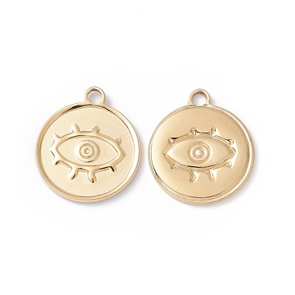 Ion Plating(IP) 304 Stainless Steel Pendants, Flat Round with Eye