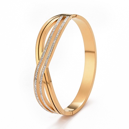 Crystal Rhinestone Infinity Hinged Bangle, 304 Stainless Steel Jewelry for Women