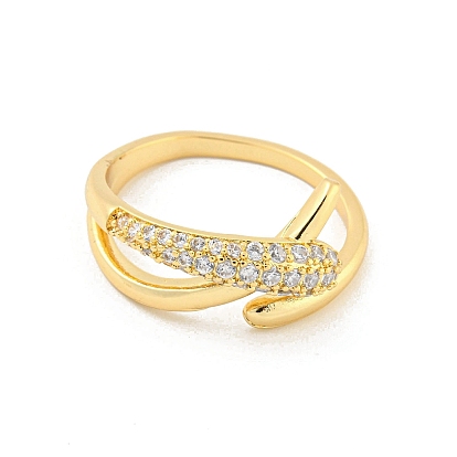Cross Brass Micro Pave Clear Cubic Zirconia Open Cuff Rings, Long-Lasting Plated