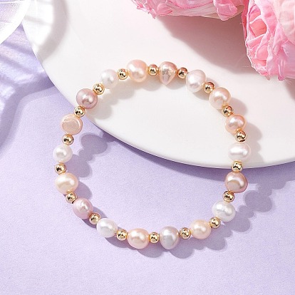 Эластичные браслеты для женщин из натурального культивированного пресноводного жемчуга и бусин из нержавеющей стали.