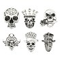 5Pcs 5 Styles Skull Alloy Rhinestone Lapel Pins, Creative Badge for Backpack Clothes