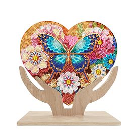 Heart & Butterfly DIY Display Decor Diamond Painting Kits, Including Acrylic & Wood Display Decorations, Resin Rhinestones, Diamond Sticky Pen, Tray & Glue Clay