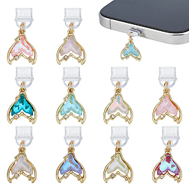 10шт пластиковые мобильные пылезащитные заглушки, рыбий хвост, с подвесками из эмали и сплава 