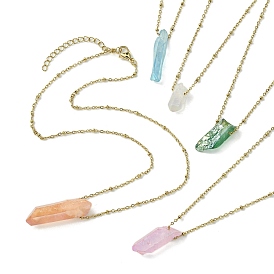 Electroplated Natural Quartz Crystal Prism Pendant Necklaces, with 304 Stainless Steel Satellite Chains, Mixed Color