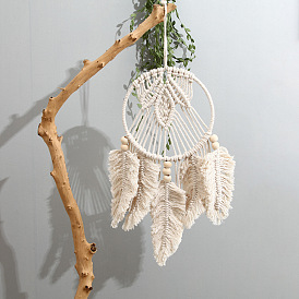 Nordic Dreamcatcher Hanging Decoration Handwoven Wall Pendant Simple Wall Decoration Bamboo Circle Leaf Wall Hanging Home Decoration