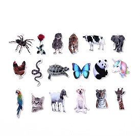 Pendentifs en acrylique opaque imprimé, breloques sur le thème des animaux, breloques papillon/panda/licorne/perroquet/chat