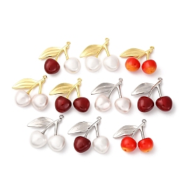 Подвески из латуни и пластика вишни, фруктовые прелести, стойки покрытие, долговечный, без кадмия и без свинца