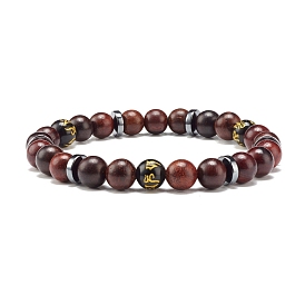 Buddhism Prayer Beads Stretch Bracelet, Natural Obsidian & Non-magnetic Synthetic Hematite & Wood Beads Energy Bracelet for Men Women