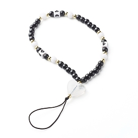 Opaque Acrylic Beads Mobile Straps, Telephone Jewelry, with Plastic Beads and Braided Nylon Thread, Heart