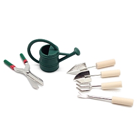 Модель набора инструментов из сплава: чайник, ножницы и лопата, микропейзаж садовый кукольный домик украшение, аксессуары для ролевых игр