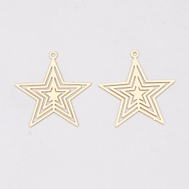 Brass Pendants, Etched Metal Embellishments, Long-Lasting Plated, Star
