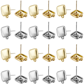 32шт. 2 цвета сплава серьги-гвоздики фурнитура, с горизонтальными петлями, квадратный