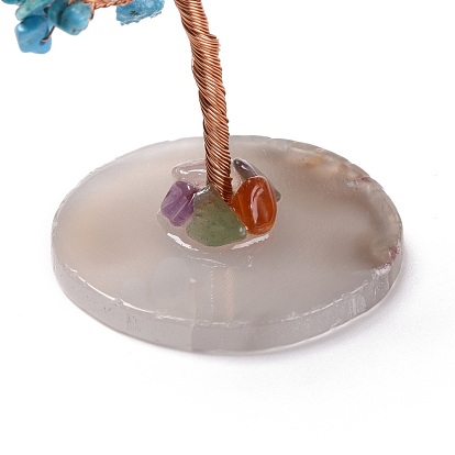Natural Gemstone Chips & Agate Pedestal Display Decorations, with Brass Finding, Tree, Cadmium Free & Lead Free