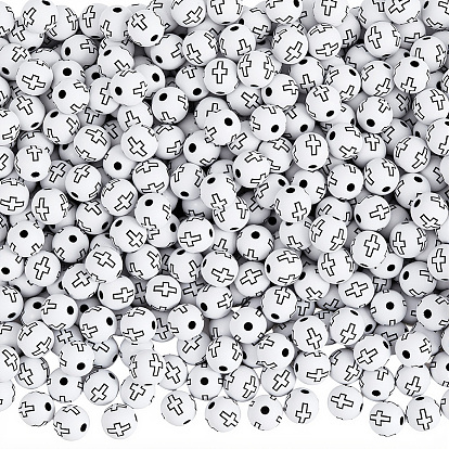 600 непрозрачные акриловые бусины, круглые с крестом