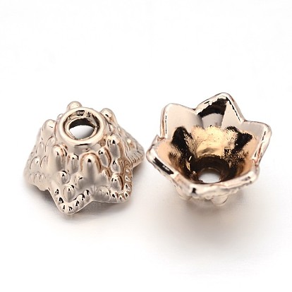 Cadmium Free & Nickel Free & Lead Free Alloy Bead Caps, Long-Lasting Plated, 6-Petal, 9x5mm, Hole: 2mm