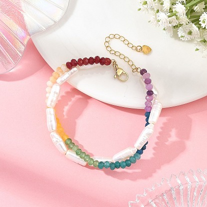 Pulseras de hilo para mujer con cuentas rondel facetadas teñidas, jade natural de Malasia y perlas keshi barrocas biwa., colorido