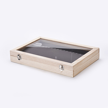 Wooden Necklace Presentation Boxes, with Glass and Velvet Pillow, Rectangle