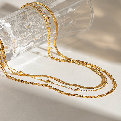 304 плоская змейка из нержавеющей стали, цепочка Фигаро и цепочка-спутник 3 многослойные ожерелья для женщин