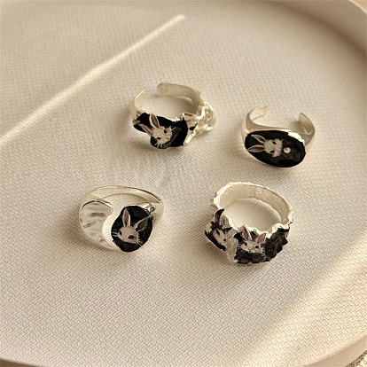 Открытые кольца для пальцев/манжеты из сплава с эмалью, кролик, серебряные