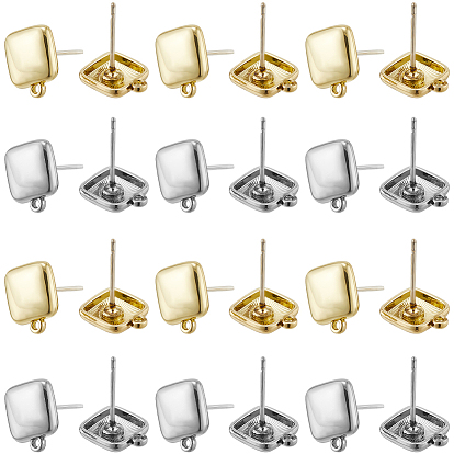 32шт. 2 цвета сплава серьги-гвоздики фурнитура, с горизонтальными петлями, квадратный