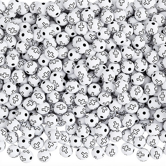 600Pcs Opaque Acrylic Beads, Round with Cross