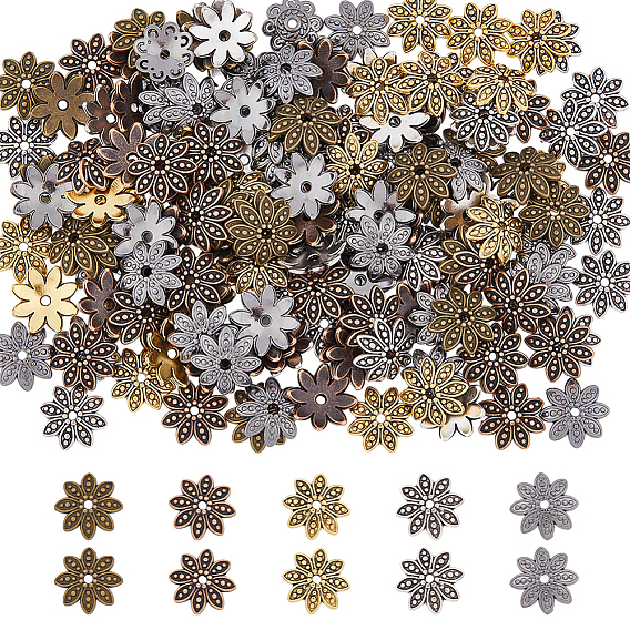 300шт 5 цвета 8-лепестки тибетского сплава колпачки для цветов из бисера