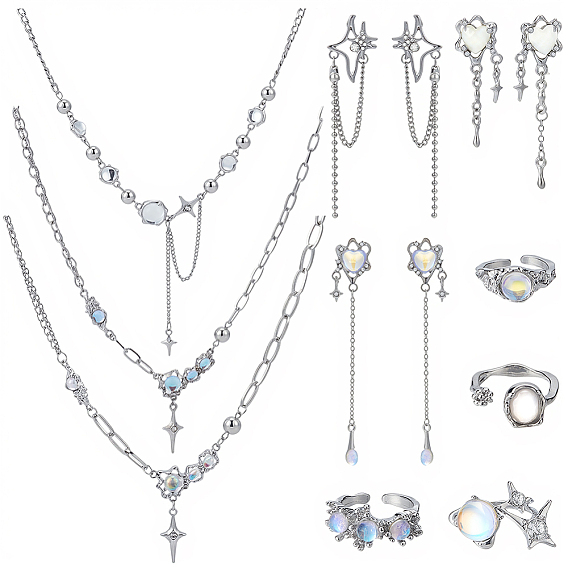 Kits de bijoux, y compris les bagues de manchette en alliage et en résine, Colliers et boucles d'oreilles en alliage
