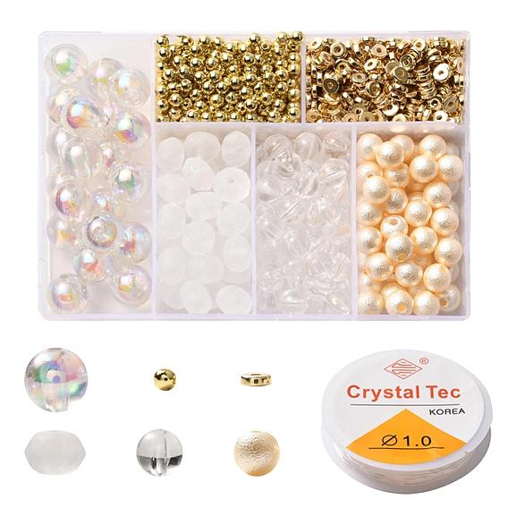 DIY Armbänder machen Kits, einschließlich abs plastik rund & nachahmung perlenperlen, Kunststoff-Perlen, Geleeimitat & transparente Acrylperlen und elastischer Stretchfaden
