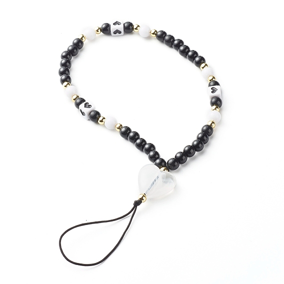 Opaque Acrylic Beads Mobile Straps, Telephone Jewelry, with Plastic Beads and Braided Nylon Thread, Heart