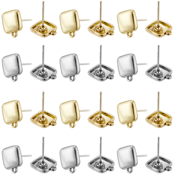 32шт. 2 цвета сплава серьги-гвоздики фурнитура, с горизонтальными петлями, квадратный